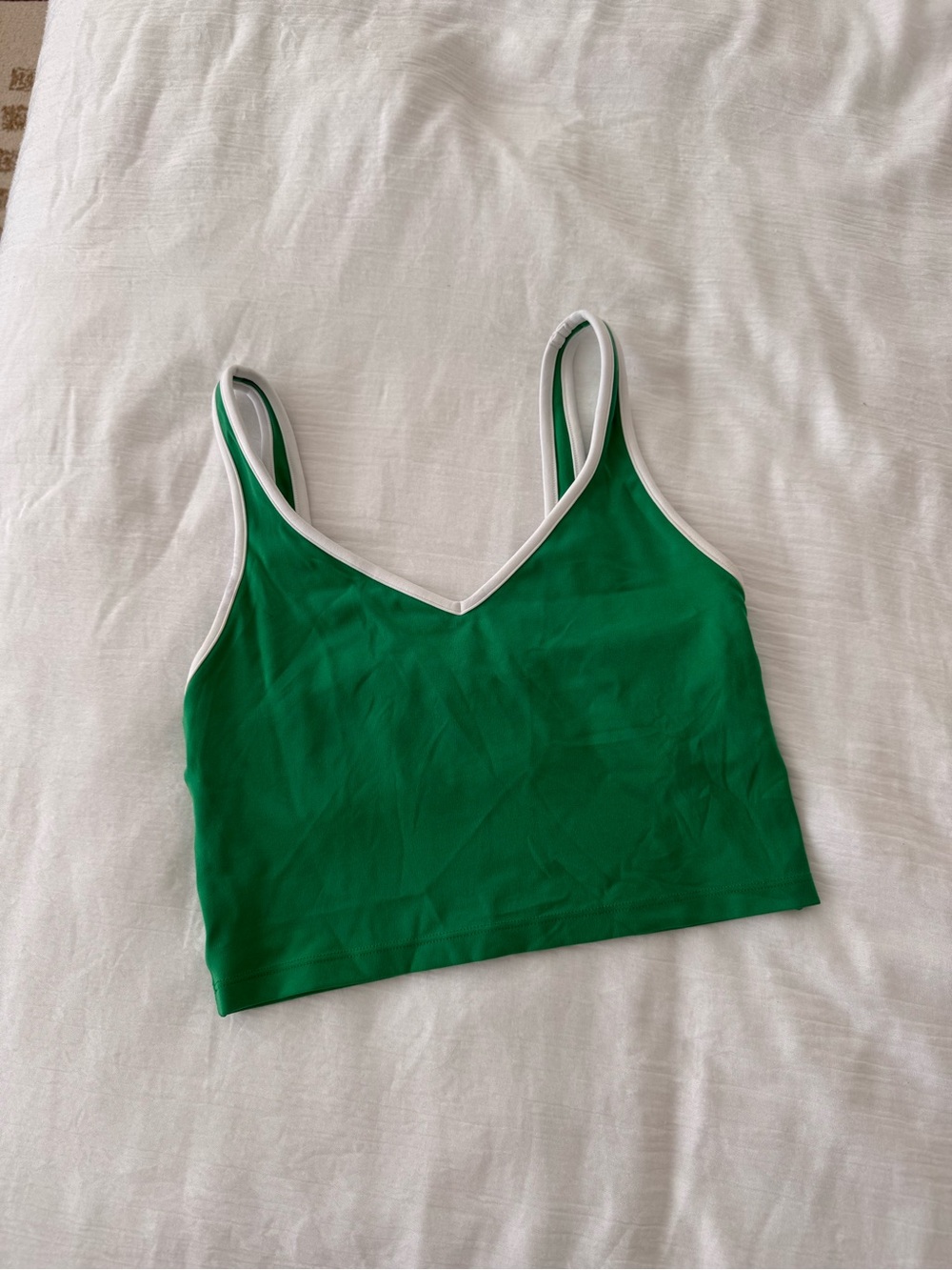 Aerie Green V-Neck Crop Tank Top with White Trim Size Small